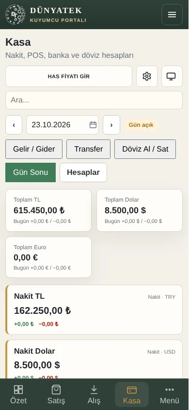 Telefonda kasa ekranı