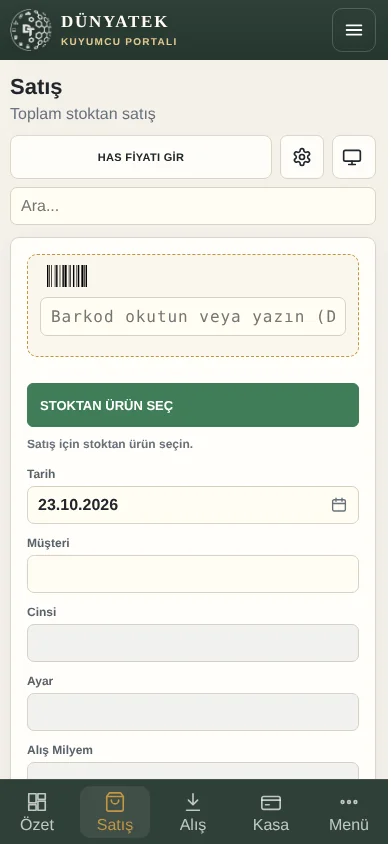 Telefonda satış ekranı